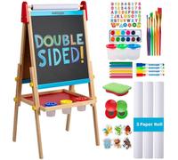 Chevalet Peinture pour Enfants 3 en 1 - Set 100+ Accessoires, Tableau Enfant Double Face avec Noir Magnétique, Chevalet Pour Enfant, Tableau Blanc Magnetique Enfant Sur Pied en Bois 3-4 4-8 9-12 ans