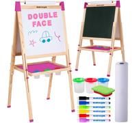 Chevalet Peinture pour Enfants 3 en 1 - Set Accessoires, Tableau Enfant Double Face avec Noir Magnétique, Chevalet Pour Enfant, Tableau Blanc Magnetique Enfant Sur Pied en Bois 3-4 4-8 9-12 ans