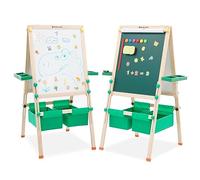 Chevalet Pour Enfants, Chevalet en Bois Réglable en Hauteur Pour Enfants, Plateau Pour Enfants Double Face avec Support de Rangement, Rouleau de Papier, Tableau Blanc,Lettres Magnétiques, Pliable