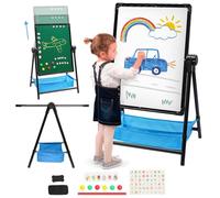 Chevalet pour Enfants Chevalet en fer Double Face Blanc et Tableau à avec kit Complet réglable en Hauteur et Rotation à 360° pour les enfants à partir (Noir)