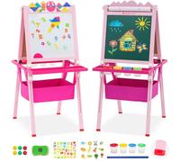 Chevalet pour Enfants en Bois, Planche à Dessin Double Face, avec Tableau Blanc et Tableau noir, avec Rangement, Puzzle Tangram, Cadeaux éducatifs pour Enfants de 3 ans et plus