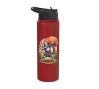 Chevalier barbotant dans le paysage du château médiéval Stainless Steel Insulated Water Bottle