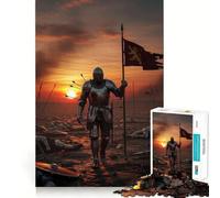 Chevalier blessé sur Le Champ de Bataille au Coucher du Soleil Puzzle de 1000 pièces Jeu de réflexion et d'exercice Emboîtement précis sans espaces Défi cérébral interactif pour la Maison (38x26cm)