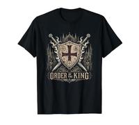 Chevalier croisé médiéval de l'ordre du Roi T-Shirt Graphique avec Valeur, Homme, Noir, L