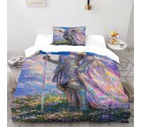 Chevalier Fleurs Housse De Couette 2 Pièces Gothic Themes Imprimé De Couvre-Lit Microfibre pour Adulte Et Enfant avec 1 Taie d'oreiller Single（135x200cm）