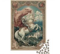 Chevalier glorieux sur Un Cheval Blanc, château, Dragon,Puzzles pour Adultes 70x50cm/1000pcs,Jeux De Défi