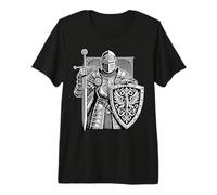 Chevalier médiéval avec épée et Bouclier Art T-Shirt Haut de Gamme