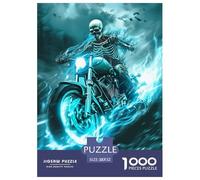 Chevalier Squelette Puzzle 1000 Pièces Ghostly Moto Puzzles Jeux D'activités Familiales Stimulantes Décoration Murale De La Maison en Carton 100% Recyclé pour Adultes Adolescents Et Enfants 52x38cm/1