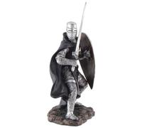 Chevalier templier avec bouclier et épée - Noir et blanc - En pierre artificielle peinte à la main - Collection Veronese - 708-78373