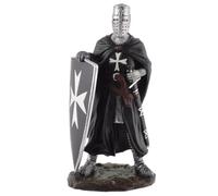 Chevalier templier avec bouclier et épée - Noir et blanc - En pierre artificielle peinte à la main - Collection Veronese - 708-78423