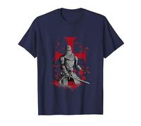 Chevalier Templier Cadeau Croix des Templiers T-Shirt, Homme, Bleu Marine, 5XL
