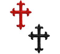 Chevalier templier Crucifix Croix ecusson lot 1 Rouge 1 Noir catholique Bouclier 8x6 cm chretien Biker