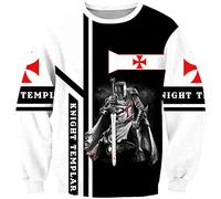 Chevalier templier imprimé Sweat pour Hommes croisé médiéval Pull à Manches Longues Mode Hip Hop 3D col Rond Pull