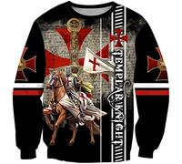 Chevalier templier imprimé Sweat pour Hommes croisé médiéval Pull à Manches Longues Mode Hip Hop 3D col Rond Pull