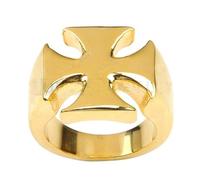 Chevaliere Croix De Malte Doré 14us Bague Homme Biker Motard