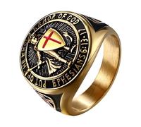 Chevalière en acier inoxydable avec croix rouge mise sur toute l'armure de Dieu, taille 8-13, Métal, Aucune pierre précieuse