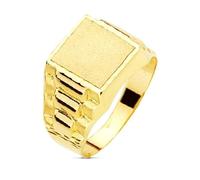 Chevalière en or 9 carats pour enfant, tête carrée, 9 mm, creuse avec détails latéraux 52