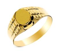 Chevalière en or 9 carats pour enfant, tête ovale creuse, 8 x 6 mm, sculptée. Gravure incluse. 57