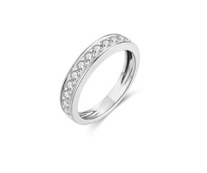 Chevaliere Gravée Alliance Femme Diamant Or Blanc 18 Carats Design Élégant en Demi-Rangée avec Diamant Rond de 0,5 CT Taille Solide Non Plaqué Mode pour Épouse Nouvelle Année Bijoux