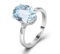 Chevaliere Gravée Bague 54 Or Blanc 9 Carats Aigue-Marine Créée en Laboratoire Ovale Sœur pour Lesbienne Fiançailles Bijoux