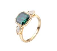 Chevaliere Gravée Bague Femme 18 Carats Jaune Moissanite avec Moissanite Verte Géométrique 2Ct Taille Tante pour Sœur Fiançailles Bijoux