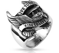 Chevalière homme en acier inoxydable tête aigle live to ride biker (60) 65