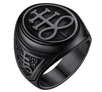 Chevalière Léviathan de Croix Satanique Noir Acier Inoxydable Anneau Sceau de Leviathan Satanique Taille 56.5