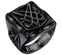 Chevalière Lucifer Pentagramme Satanique Prénom Gravé Noir Bague Sigil de Lucifer Satanique Taille 56.5