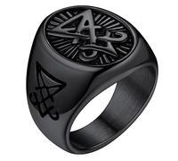 Chevaliere Noir Lucifer Homme Bague Prénom Personnalisé Nom à Graver Satanique Acier Inoxydable Anneau Taille 64 Bijoux Satan Gothique Biker Vintage Cadeau pour Fan de Rock Femme Ado Garçon