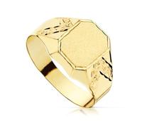 Chevalière Tête rectangulaire sculptée creuse en or 18 carats pour garçon de première communion. Enregistrement inclus dans le prix - Personnalisable - ENREGISTREMENT INCLUS DANS LE PRIX