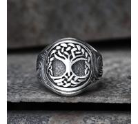 Chevalière Viking Arbre de Vie Acier Inoxydable - Symbole Mythologie Nordique Croissance Personnelle et Sagesse, 13, Acier inoxydable, Aucune pierre précieuse