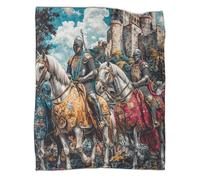 Chevaliers médiévaux à cheval Couverture Imprimée Chaude Et Douce Pour Camping En Plein Air Art de scène de château fantastique Couvre-lit Quatre Saisons Pour Chambre À Coucher 80x90inch(200x230cm)