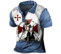 Chevaliers Templiers 3D Imprimé Tee Shirt Polo Vintage Distressed Manches Courtes Revers Hauts