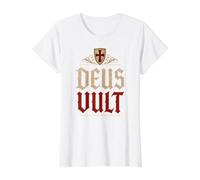 Chevaliers Templiers Deus Vult (Dieu Le Veut) Bouclier Vieilli T-Shirt Graphique avec Valeur, Femme, Blanc, L