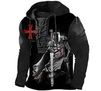 Chevaliers Templiers Sweat à Capuche pour Hommes 3D Imprimé Retro Lace UP T-Shirt à Manches Longues Sweat-Shirt T-Shirt Tactique extérieur Haut en détresse