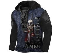 Chevaliers Templiers Sweat à Capuche pour Hommes 3D Imprimé Retro Lace UP T-Shirt à Manches Longues Sweat-Shirt T-Shirt Tactique extérieur Haut en détresse