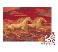 Chevals Running in The Red Desert,Puzzles pour Adultes 1000pcs (75x50cm),Jeux De Défi