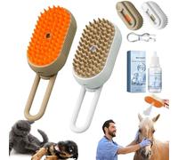 Chevaroo Horse Steam Brush, Chevaroo 3-in-1 Self-Cleaning Steam Pet Brush for Shedding, Silicone Bristle Head 360° Rotating Pet Steam Brush, Rechargeable Steam Grooming Brush (White, Light Coffee)