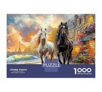 Chevaux à Paris 1000 Pièces Puzzle Impossible Belle Décoration Familiale Deux Chevaux en Ville Puzzle Jouets De Difficiles pour Adultes Et Enfants 38x26cm/1000pcs