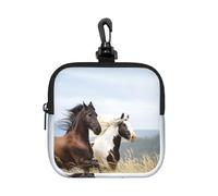 Chevaux au Galop Art,Pochette de Rangement carrée à Fermeture éclair, Porte-Monnaie en néoprène, Petit Portefeuille, Pochette à Monnaie, Porte-Monnaie