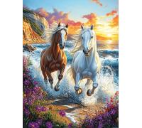 Chevaux au Galop au Coucher de Soleil sur l'océan 1000 Pièces Puzzle Créatif en Carton Anti-Déchirure Animal Plante Difficulté Moyenne Activité Manuelle Loisir Créatif Cadeau Fête des Mères Pre