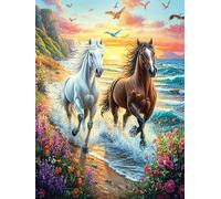 Chevaux au Galop au Coucher de Soleil sur l'océan 1000 Pièces Puzzle Personne Ã‚gée en Carton Anti-Déchirure Animal Plante Facile Débutant Anti-Stress Thérapie Occupationnelle Cadeau an