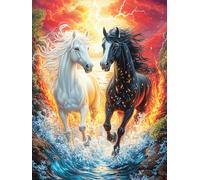 Chevaux au Galop dans la forêt Magique 1000 Pièces Puzzle Débutant en Carton Haute Densité Scène de Conte de fées Dessin animé Facile Apprentissage Anti-Stress Passe-Temps Cadeau Fête des Mères Haute