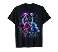 Chevaux au Galop Néon Synthwave Lightning Art Horse Lover T-Shirt Graphique avec Valeur