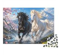 Chevaux au Galop Paysage de Printemps, Puzzle Adulte de 1000 pièces | 70x50cm Scène animée de chevaux et fleurs de cerisier, parfaite pour des moments de détente seul ou à plusieurs