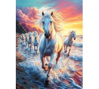 Chevaux au Galop sur Une Plage au Coucher du Soleil 300 Pieces Casse-tête pour Ado en Carton Haute Densité Scène de Conte de fées Dessin animé Facile Débutant Activité Familiale Jeu De Société Cadeau
