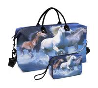Chevaux Blancs en Cours D'exéCution Oeuvre Sac de Sport de Natation avec Sac de Rangement Maquillagede pour Voyage Femmes Filles