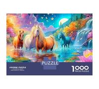Chevaux colorés dans Le ruisseau rempli de Lotus Puzzle De 1000 Pièces Bon Cheval Défi De Jeu d'esprit pour Adultes Et Enfants 52x38cm/1000pcs