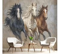 Chevaux Courant Sur L'Herbe Papier Peint Panoramique Peintures Réalistes En Relief Représentant Des Animaux 400×280 CM Moderne Papier Peint pour Chambre Salon Bureau Personnalisé Décoration Murale