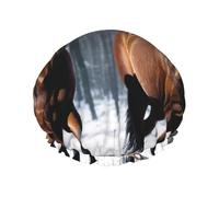 Chevaux dans la neige - Bonnet de douche imperméable extra large - Protection double couche pour cheveux longs/bouclés - Réutilisable et facile à transporter.